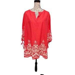 Weekend, Susan Bristol Embroidered Tunic Blouse Plus 2X Boho Cottagecore
